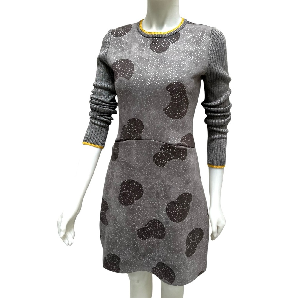 SLICE Gray Dress Geometric Print Silver Polka Dot Print Collegial Preppy Sporty
